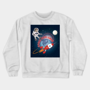 Illustration of a happy space explorer astronaut boy against a starry sky Crewneck Sweatshirt